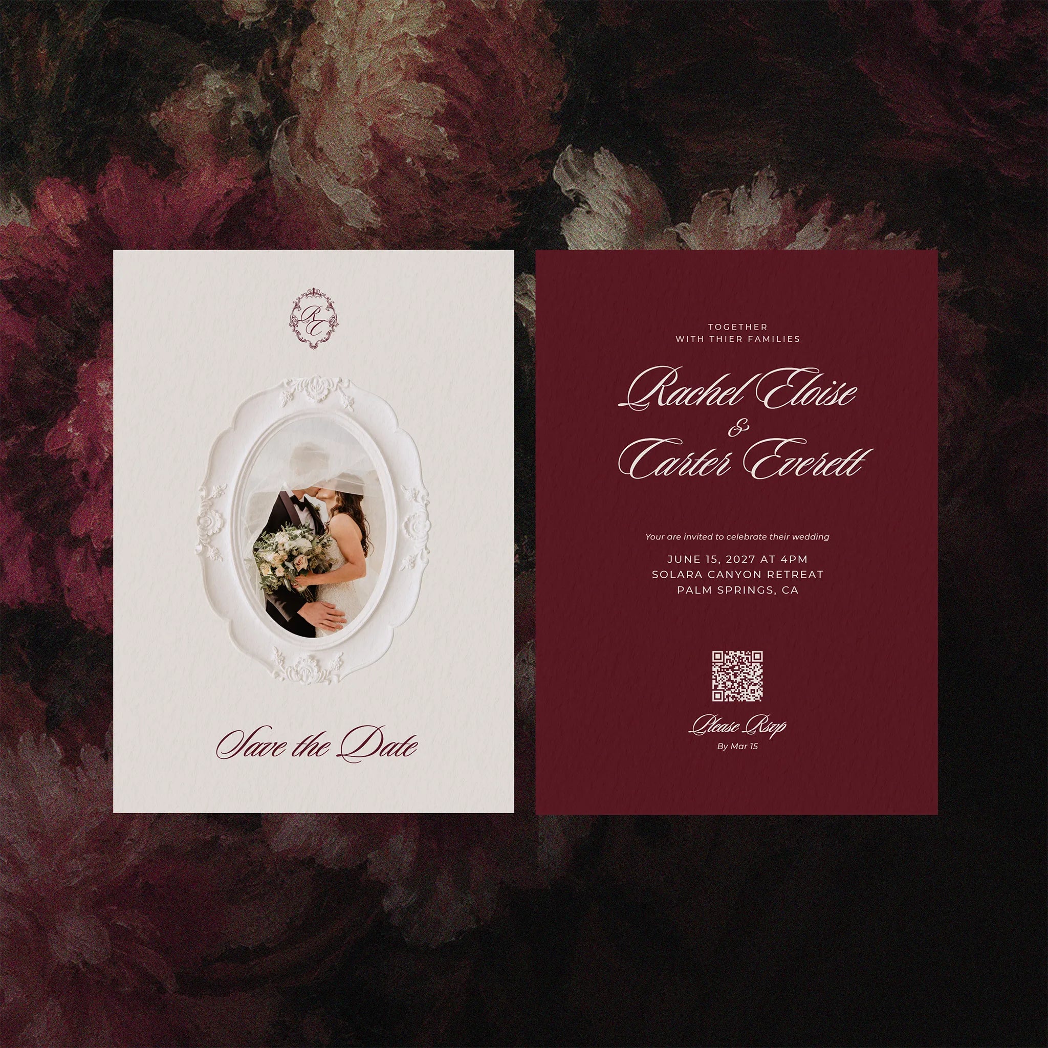 Burgundy Lace Save The Date