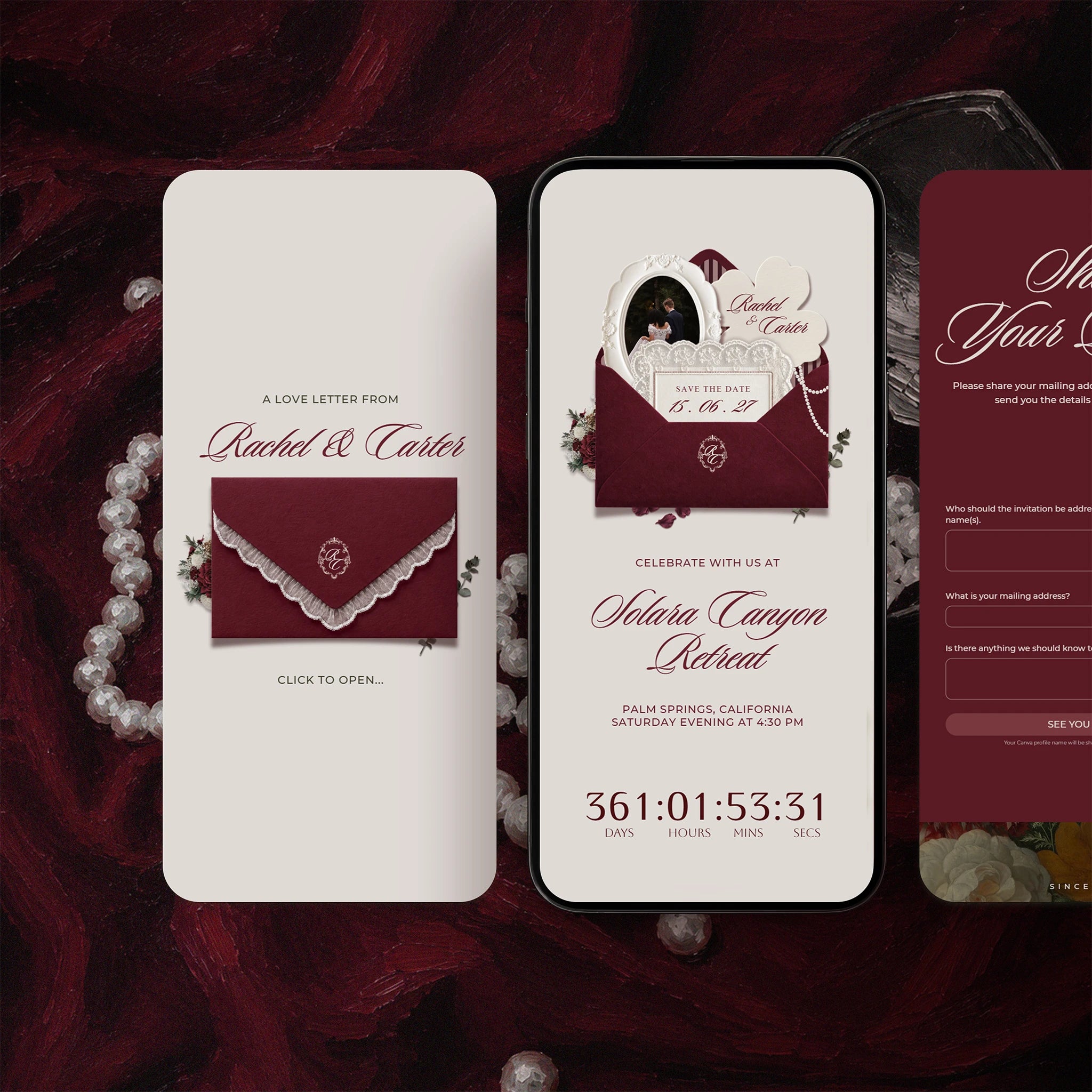 Burgundy Lace Save The Date
