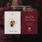 Classic Burgundy lace save the date invitation template with carved oval photo frame, editable printable invitation with QR code