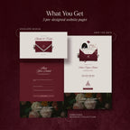 Classic Burgundy lace save the date website template preview: envelope reveal, save the date countdown page, and RSVP form