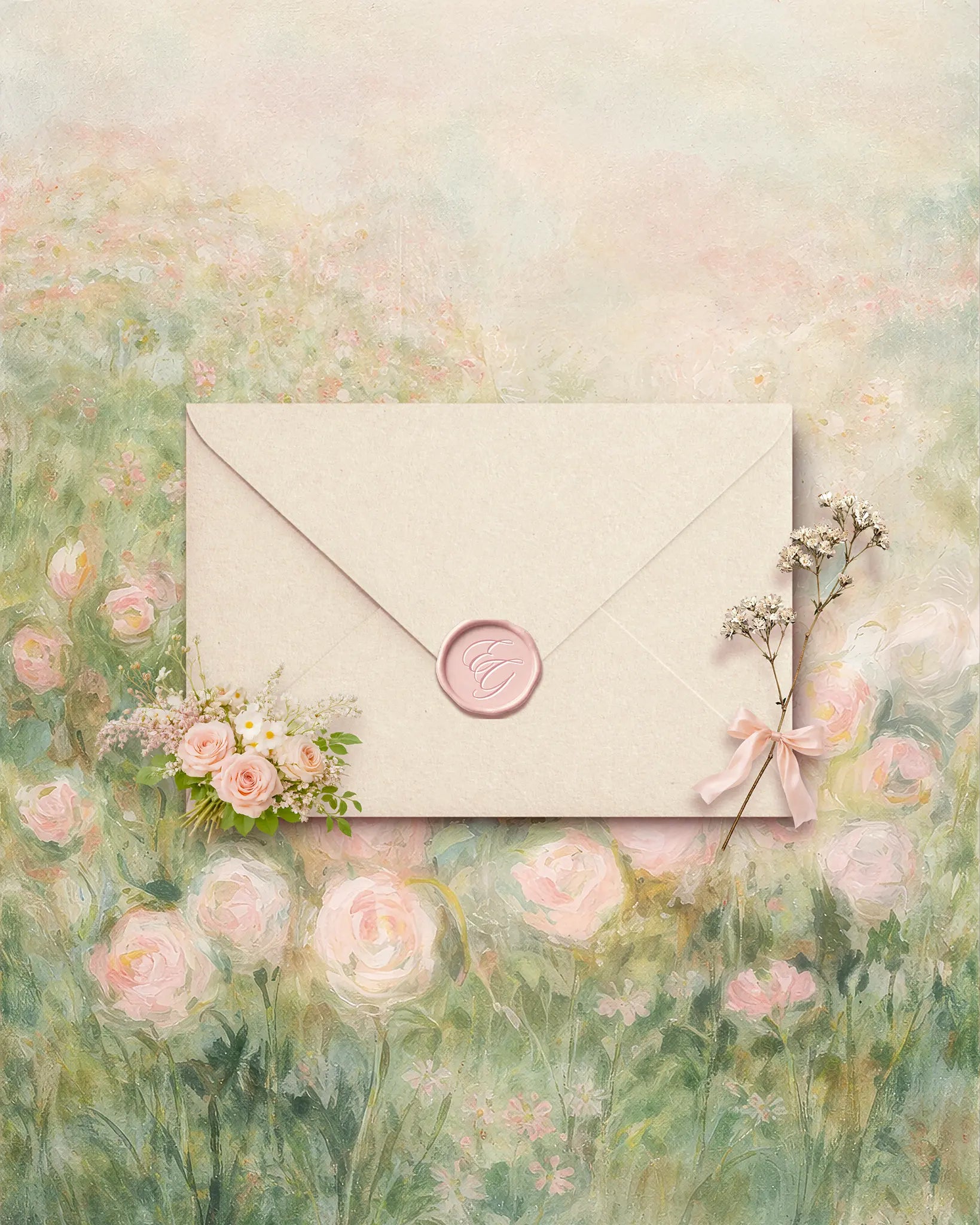 Paster Wildflower wedding website template with soft pink floral design