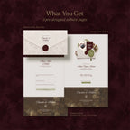 Playing card save the date website template preview: envelope reveal, save the date countdown page, and RSVP form