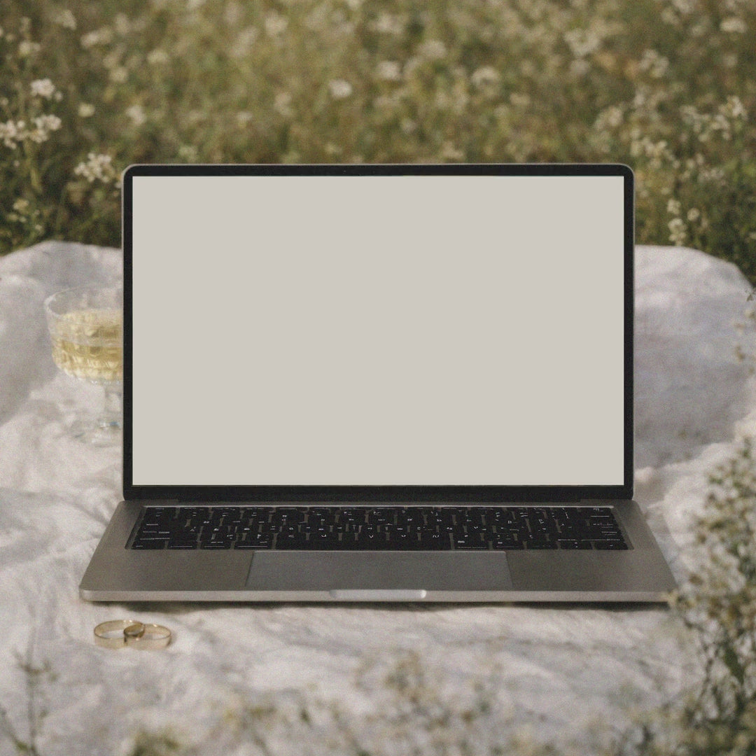 Twilight Meadow Canva wedding website template preview, cinematic oil painting homepage with moody green tones and romantic wedding details